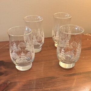Arby's Libbey Frosted Glasses Winter Tree Scene Tumblers Gold Rim Set Of 4
